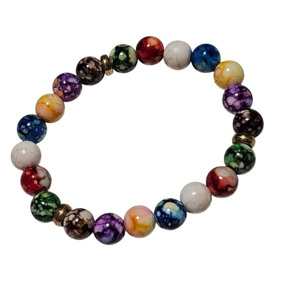 Boho Colorful Beaded Stretch Bracelet Marble Pattern Fashion Jewelry Women - Picture 1 of 3